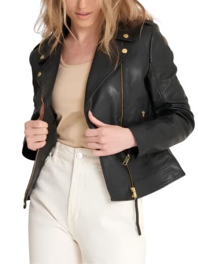 Bari Black Women’s Real Leather Biker Jacket