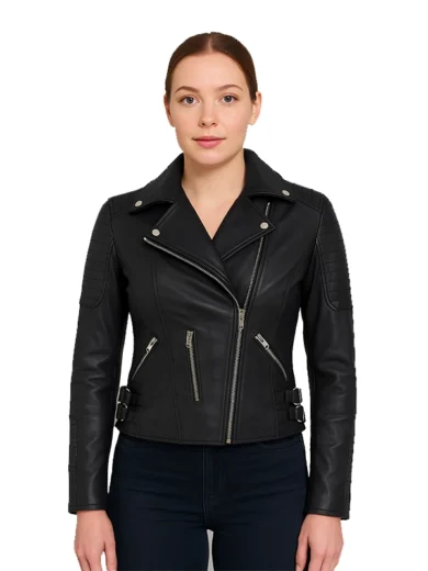 Bari Black Women’s Real Leather Biker Jacket