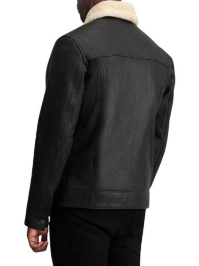 Black Button Shearling Leather Jacket