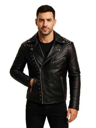 Black Studded Leather Biker Jacket