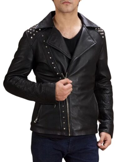 Black Studded Leather Biker Jacket