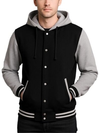 Black and Grey Varsity Jacket with Hood