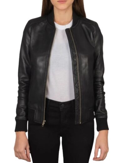 Bliss Black Leather Bomber Jacket