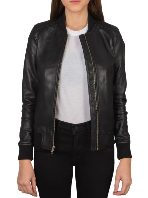 Bliss Black Leather Bomber Jacket