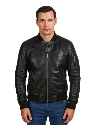 Bomia Ma-1 Black Leather Bomber Jacket