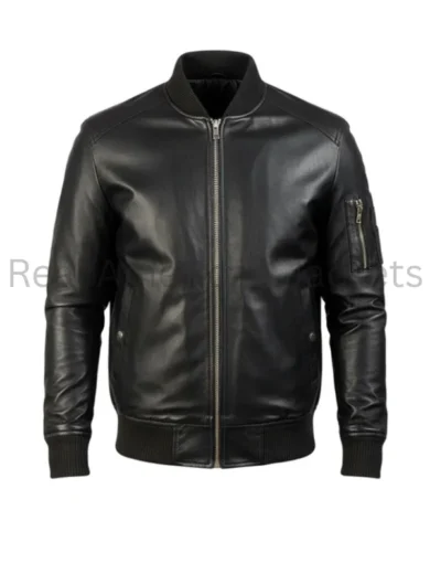 Bomia Ma-1 Black Leather Bomber Jacket