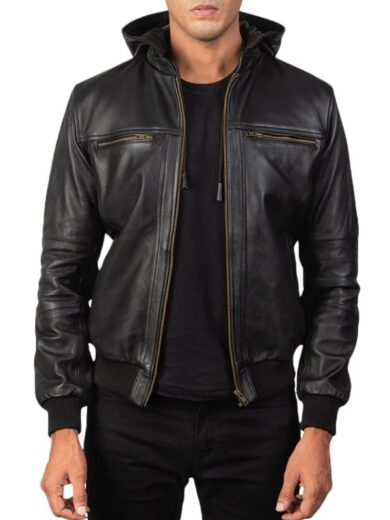 Bouncer Biz – Black Leather Bomber Jacket