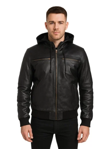 Bouncer Biz – Black Leather Bomber Jacket