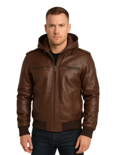 Bouncer Biz – Brown Leather Bomber Jacket