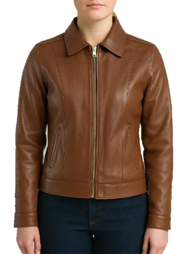 Brown-Classic-Leather-Jacket-With-Collar