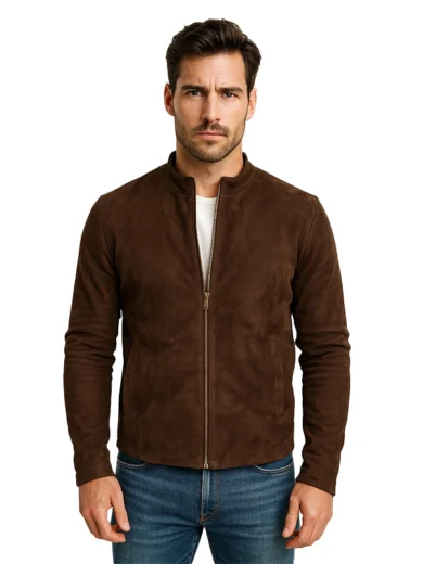 Fernando Quilted Suede Biker Jacket | Brown suede biker jacket mens