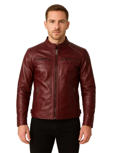 Burgunn Dee Maroon Leather Biker Jacket