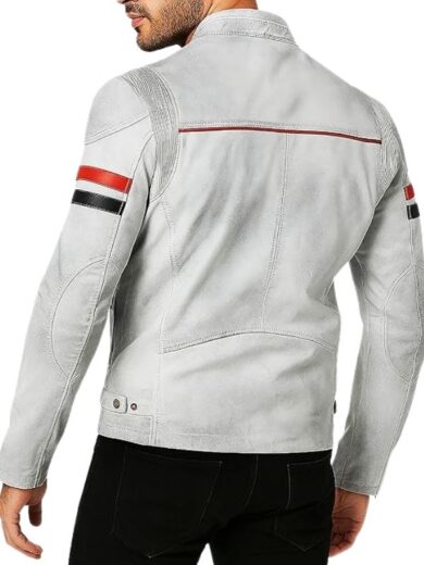 Cafe Racer Red and White leather Jacket