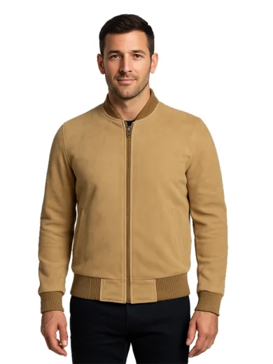 Camel Brown Men’s Suede Bomber Jacket