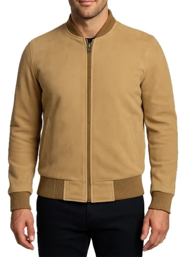 Camel Brown Men’s Suede Bomber Jacket