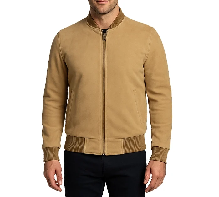 Camel Brown Men’s Suede Bomber Jacket