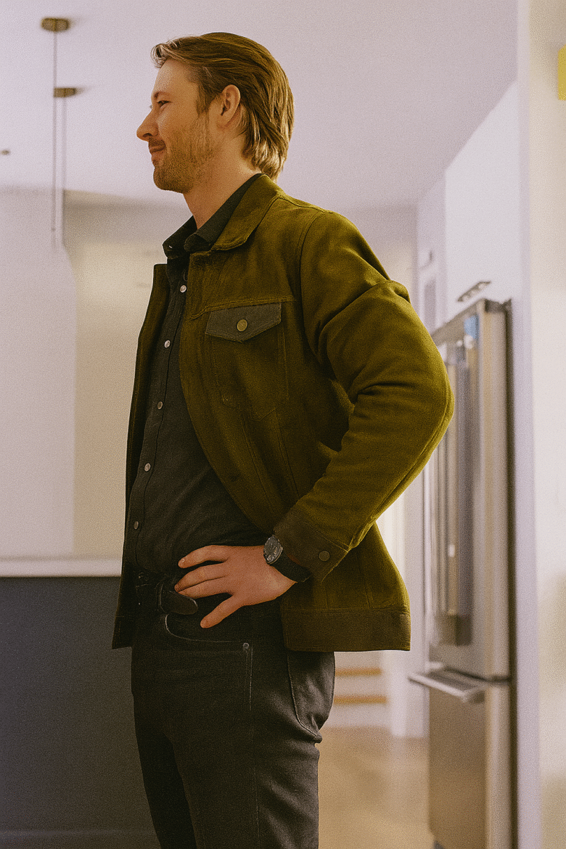 Hit Man Glen Powell Green Suede Leather Jacket - Image 2
