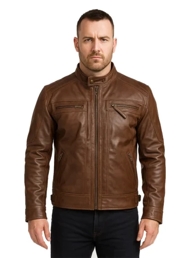 Chocolate Brown Cafe Men’s Leather Motorcycle Jacket