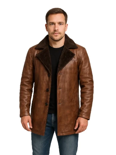 Cinnamon Distressed Leather Fur Coat