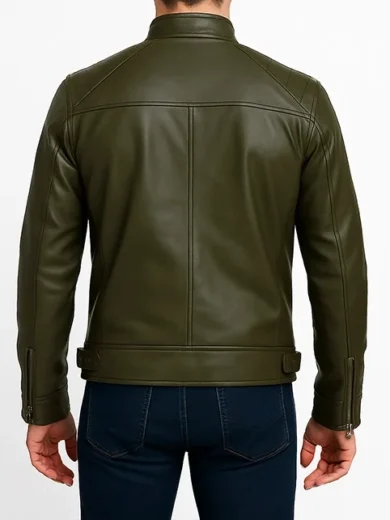 Classic-Mens-Dark-Green-Real-Leather-Cafe-Racer-Biker-Jacket-b-1