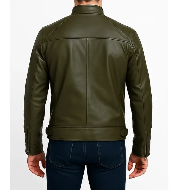 Classic-Mens-Dark-Green-Real-Leather-Cafe-Racer-Biker-Jacket-b-1