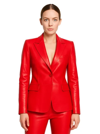 Crimson Embrace Red Faux Leather Blazer