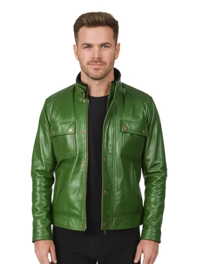 Darren Distressed Green Leather Biker Jacket
