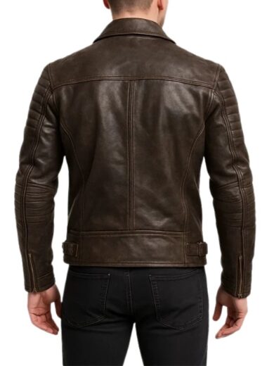 Distressed Brown Leather Biker Jacket