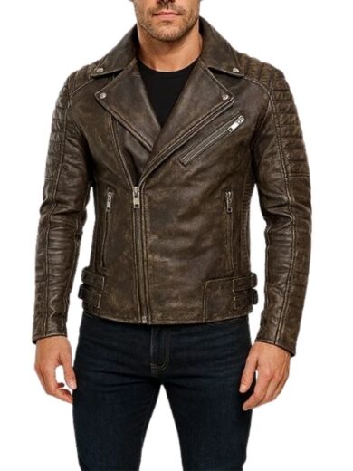 Distressed Brown Leather Biker Jacket – Armand