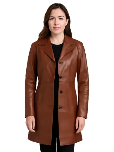 Don Long Brown Leather Coat Women
