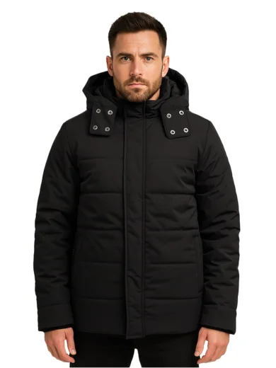 Exton Black Down Puffer Jacket with Hood