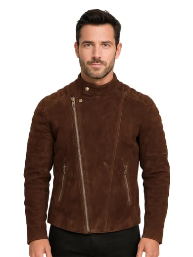 Faisor Mocha Suede Biker Jacket Brown