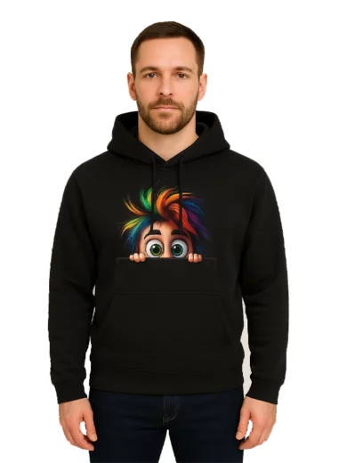Funny Peeking Character Rainbow Hair Graphic Custom Hoodie