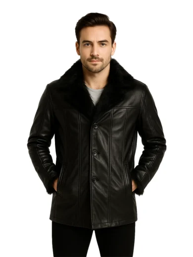 Furcliff Black Leather Coat