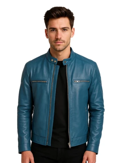Gatsby Blue Leather Biker Jacket