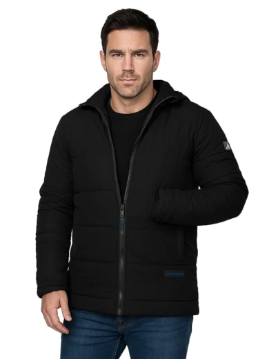 Herman Men’s Black 3/4 Length Down Puffer Jacket – Winter Insulated Coat
