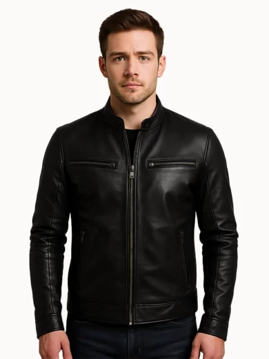 Ionic Black Leather Jacket for Men