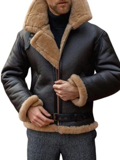 Men Black B3 Shearling Leather Jacket