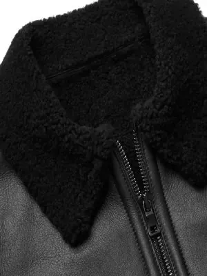 Men Black Sheepskin Leather Jacket - Image 3