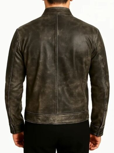 Men Ionic Distressed Brown Leather Biker Jacket