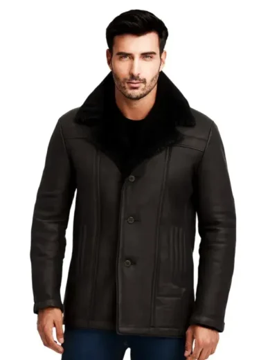Men Black Shearling Biker Jacket