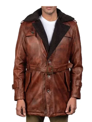 Men’s Distressed Brown Shearling Leather Coat