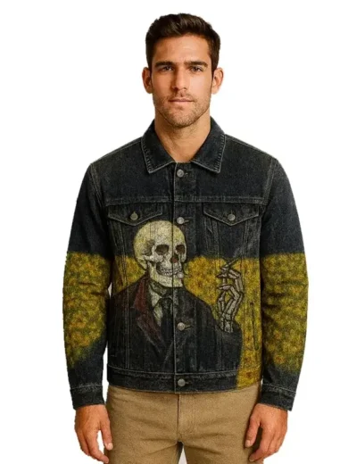Oil-painting-skul-casual-denim-jacket-1