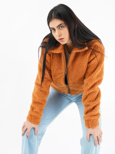 Teddy Faux Fur Bomber Jacket - Camel 2