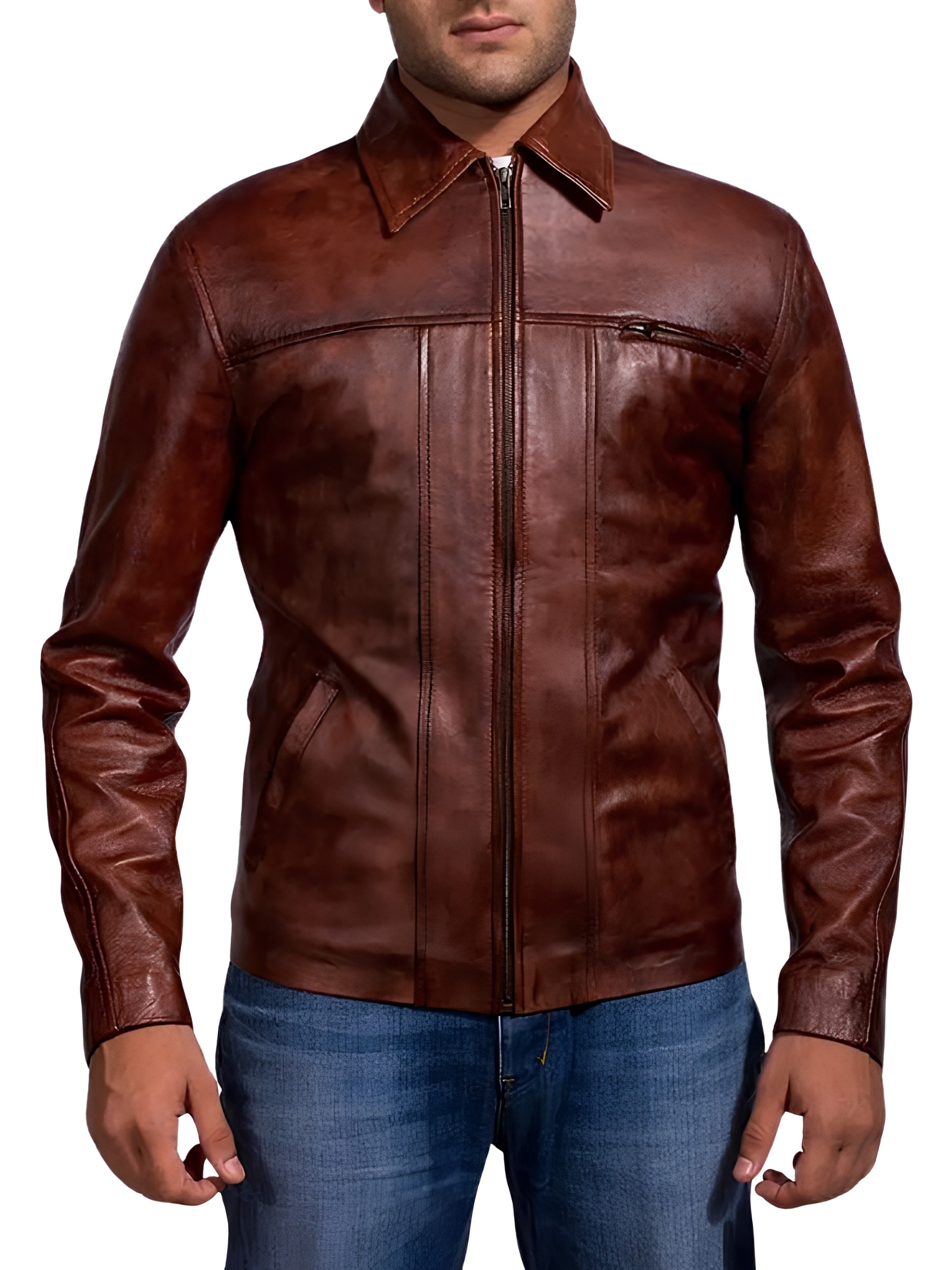 Abstract Maroon Leather Jacket