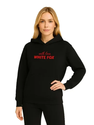 White Fox Cherry black Hoodie With Love 1