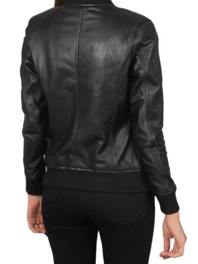 Women Bliss Black Leather Bomber Jacket