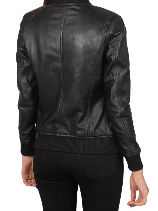 Women Bliss Black Leather Bomber Jacket