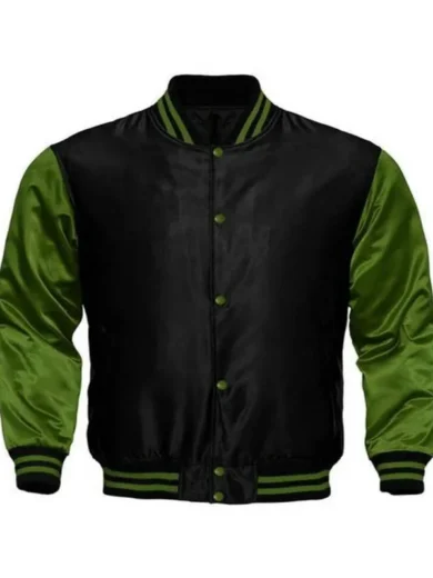 Black And Green Satin Varsity Jacket