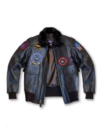 Top Gun Bomber Black Leather Jacket
